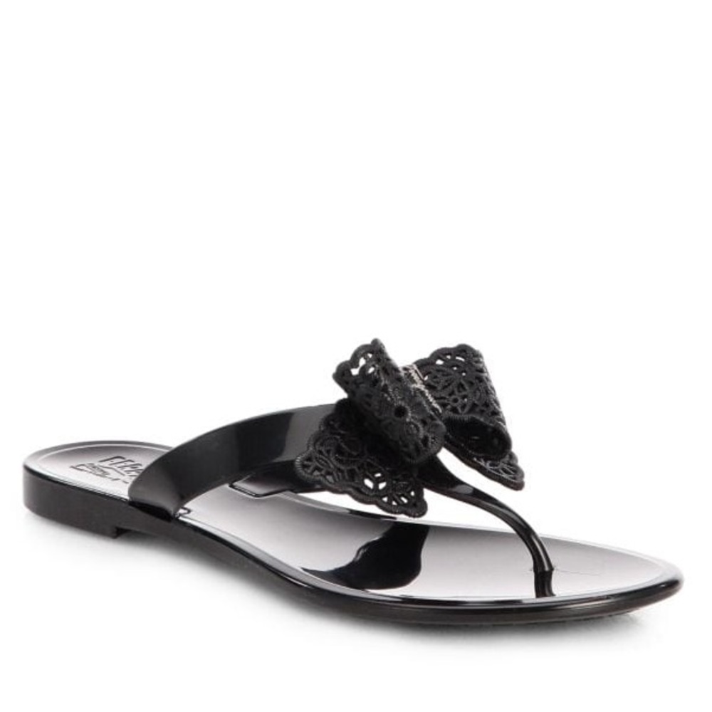 SALVATORE FERRAGAMO Pandy Bow Jelly Thong Sandals